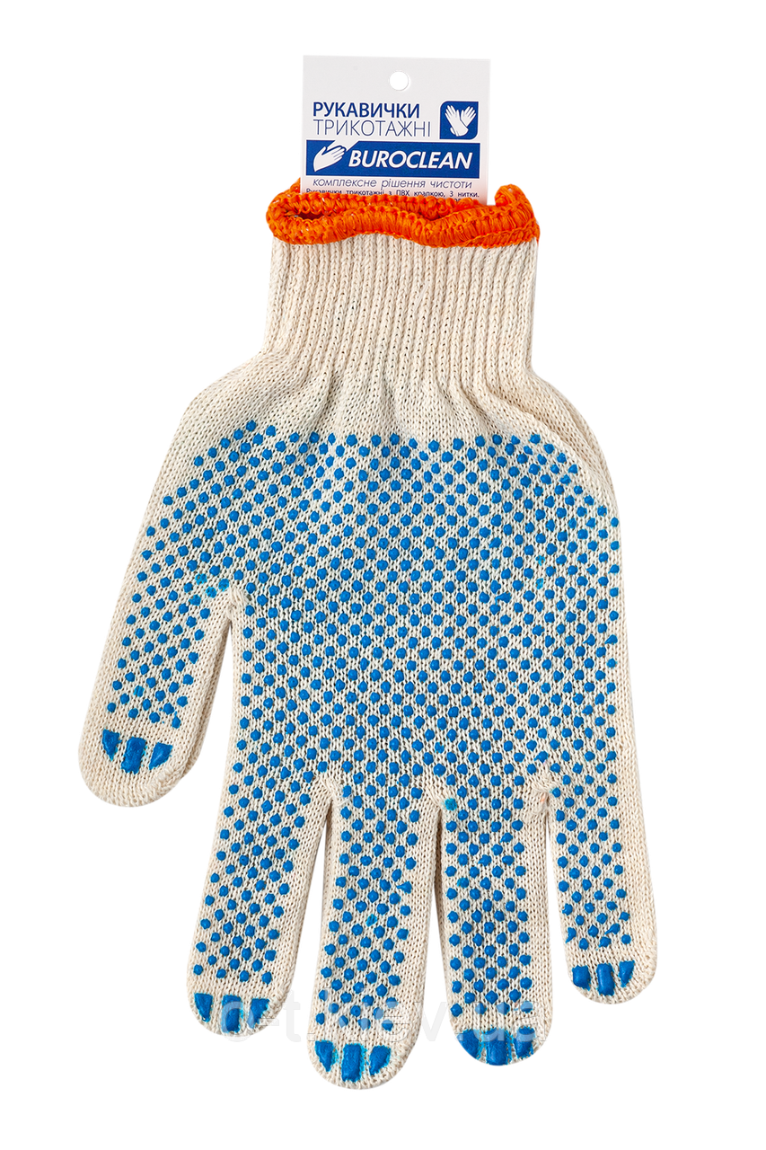 Рукавички трикотажні білі з ПВХ крапкою, 3 нитки, BuroClean ECO (10200350)
