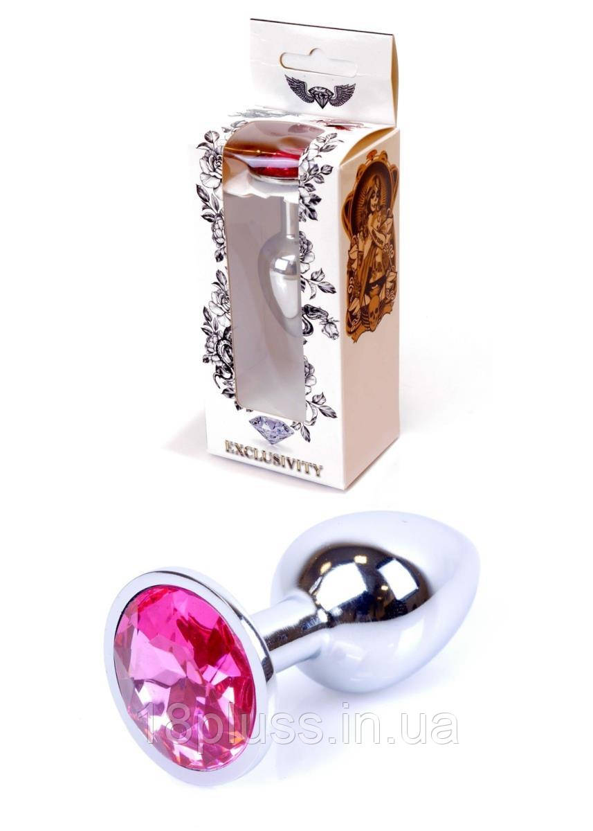 Металева срібляста анальна пробка з кристалом Jewellery Silver Plug Pink, фото 1