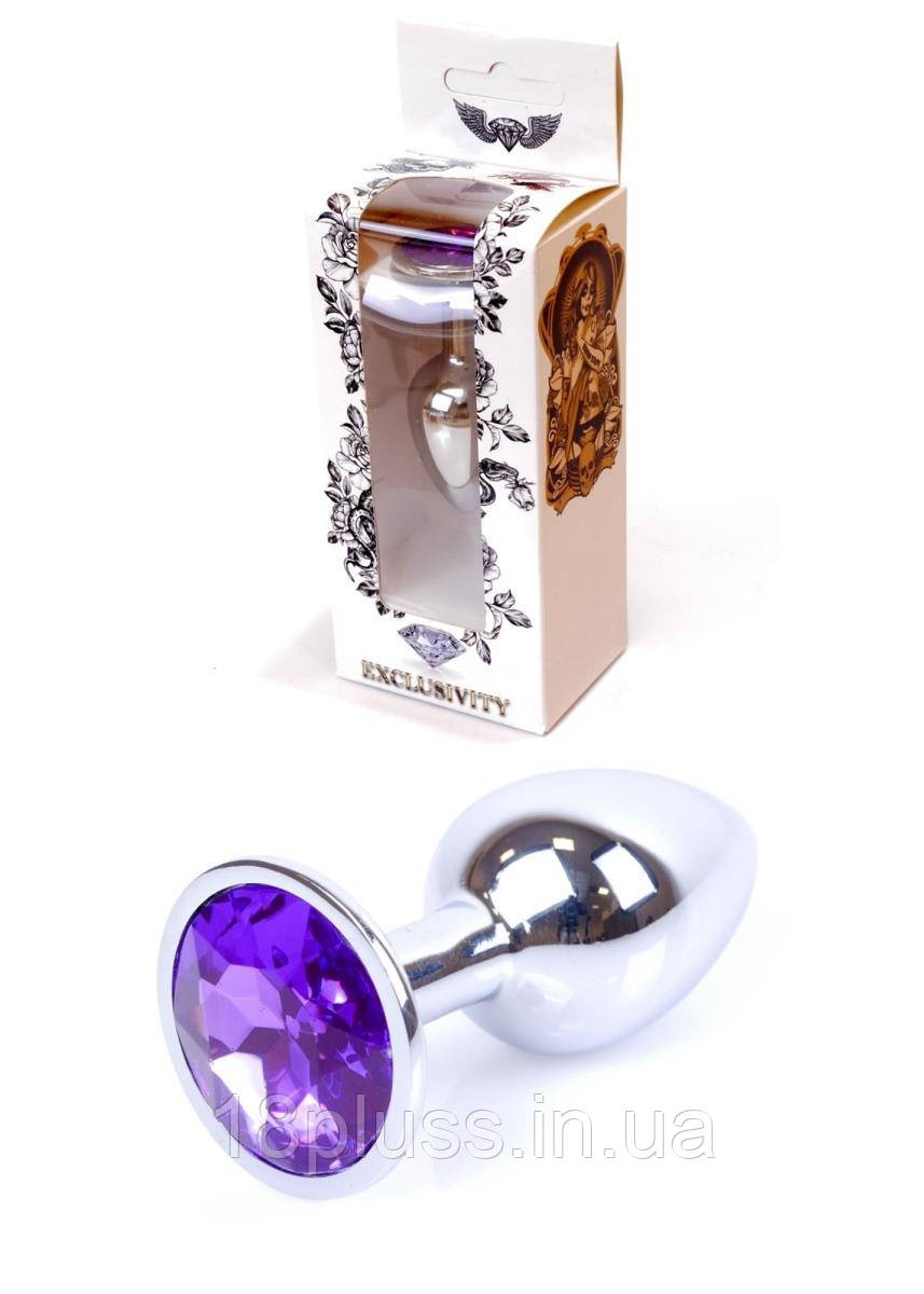 Металева срібляста анальна пробка з кристалом Jewellery Silver Plug Purple, фото 1