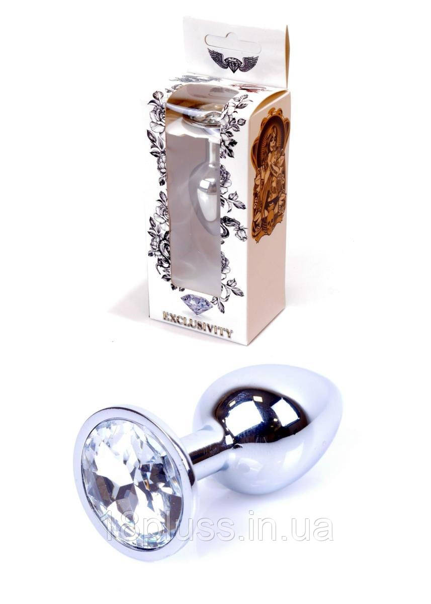 Металева срібляста анальна пробка з кристалом Jewellery Silver Plug Clear, фото 1