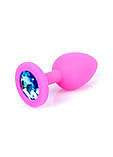 Силіконова анальна пробка рожевого кольору з кристалом Pink Silicone Plug Small Light Blue Diamond, фото 8
