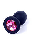 Силіконова анальна пробка чорного кольору з кристалом Black Silicone Plug Small Pink Diamond, фото 2