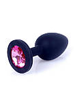 Силіконова анальна пробка чорного кольору з кристалом Black Silicone Plug Small Pink Diamond, фото 7