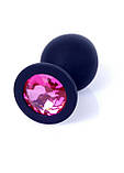 Силіконова анальна пробка чорного кольору з кристалом Black Silicone Plug Medium Pink Diamond, фото 8