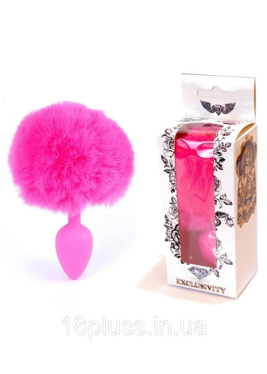 Силіконова анальна пробка рожевого кольору з хвостиком кролика Pink Silicone Plug Bunny Tail Pink, фото 1