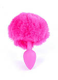 Силіконова анальна пробка рожевого кольору з хвостиком кролика Pink Silicone Plug Bunny Tail Pink, фото 2