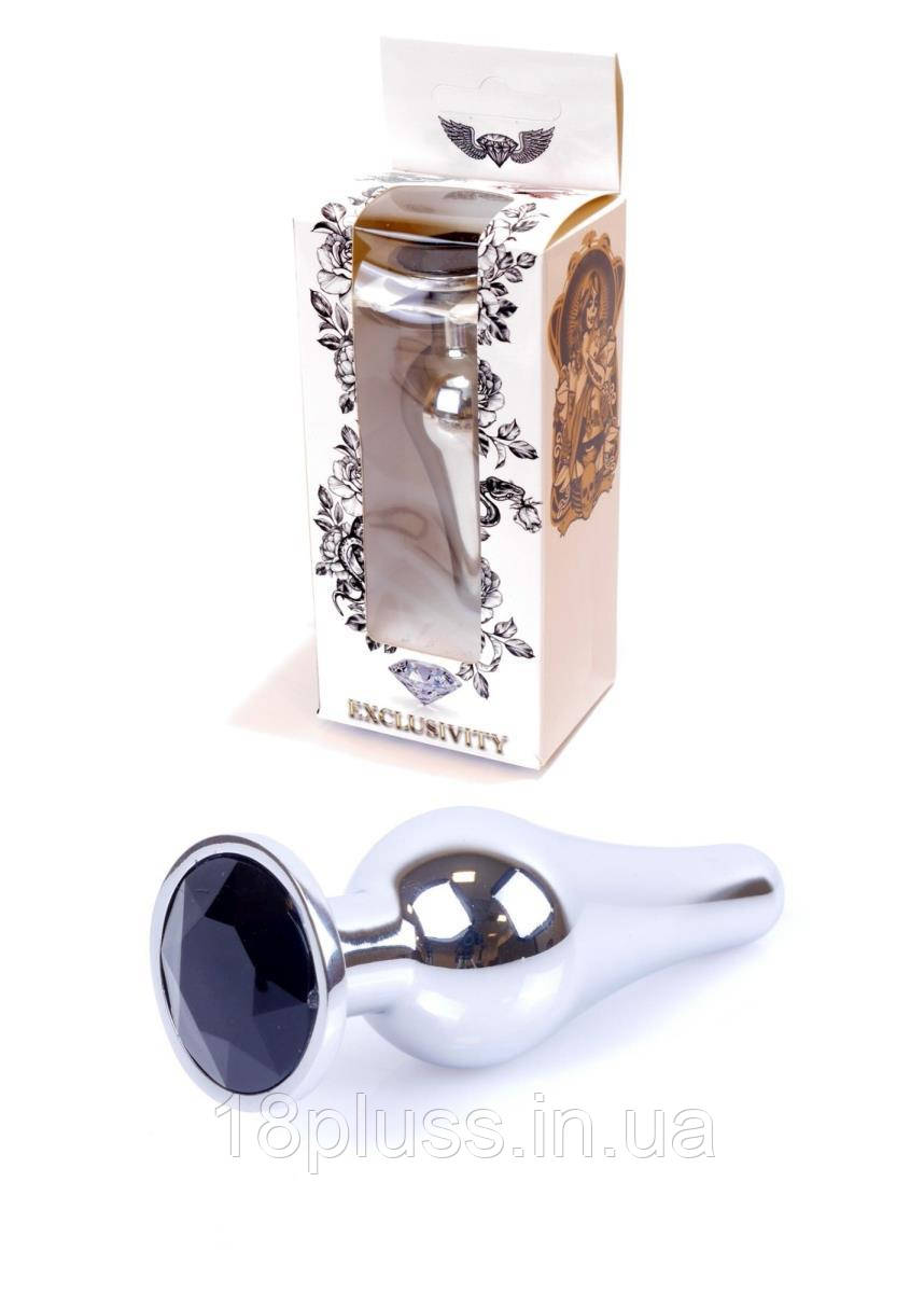 Металева срібляста анальна пробка з кристалом Jewellery Silver Plug Black, фото 1
