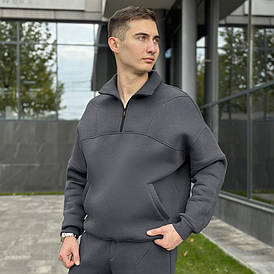 Костюм Pobedov Grand зимовий темно-сірий для чоловіків вільного крою з тринитки для комфорту та стилю