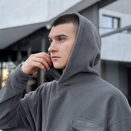 Чоловічий спортивний костюм флісовий з капюшоном для осені та зими темно-сірий комфортний стильний, фото 5