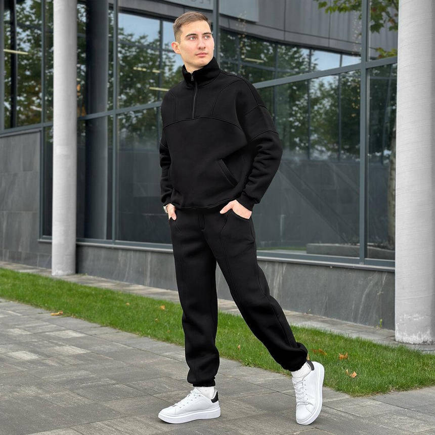 Костюм Pobedov Grand ЗИМА чорний вільного крою для чоловіків комфортний стильний для повсякденного використання, фото 1