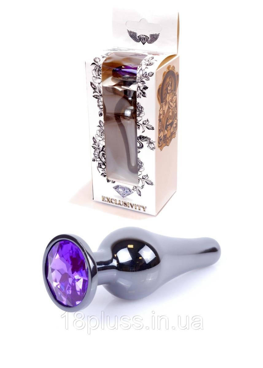 Металева темно-срібляста анальна пробка з кристалом Jewellery Dark Silver Plug Purple, фото 1
