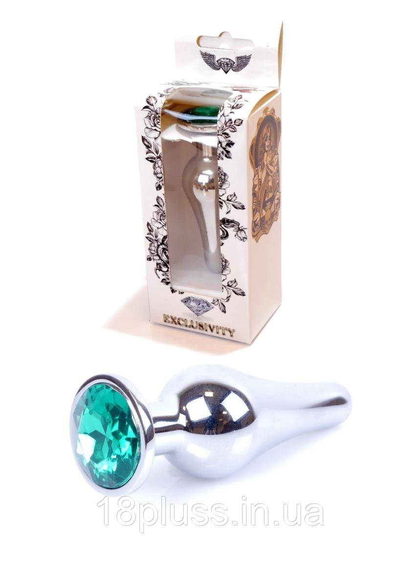 Металева срібляста анальна пробка з кристалом Jewellery Silver Plug Green, фото 1