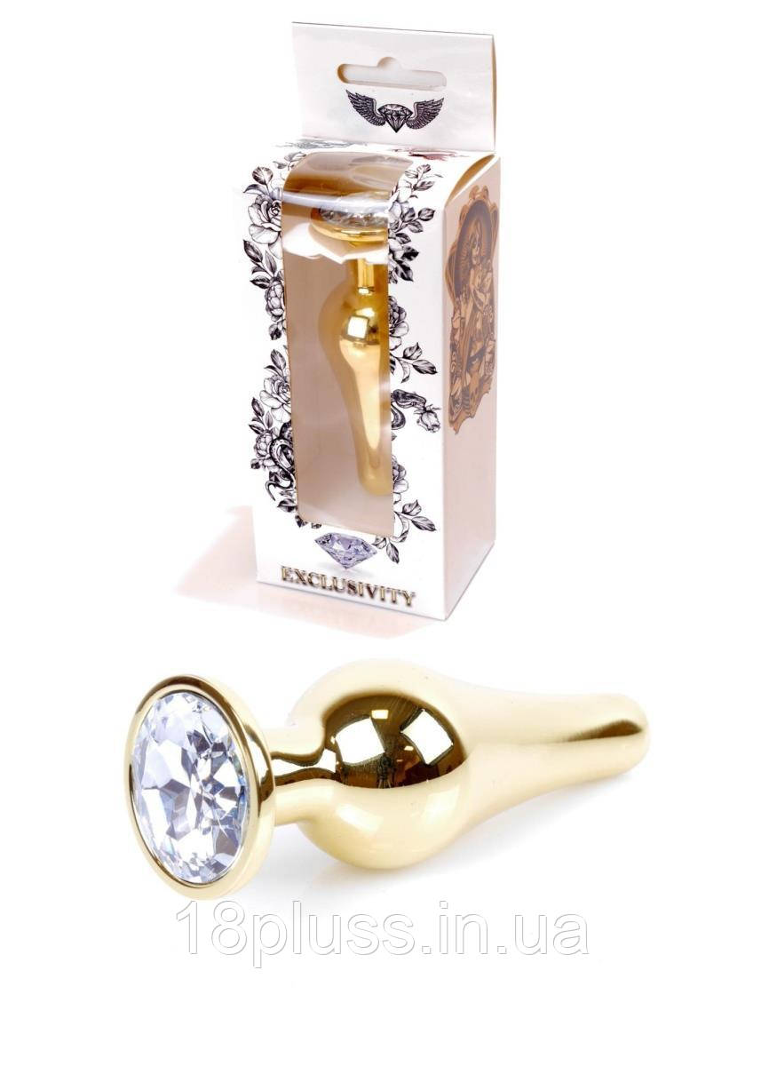 Металева золотиста анальна пробка з кристалом Jewellery Gold Plug Clear, фото 1