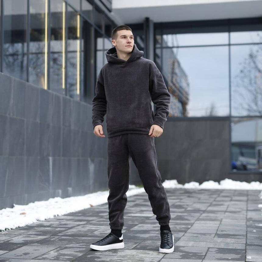 Костюм Pobedov Mariot темно-сірий флісовий для осені з капюшоном та кишенями для комфортного носіння, фото 1