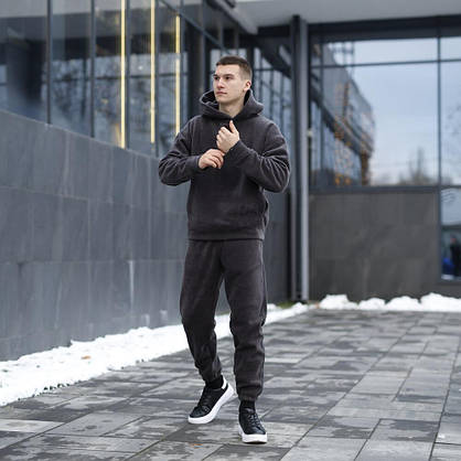 Костюм Pobedov Mariot темно-сірий флісовий для осені з капюшоном та кишенями для комфортного носіння, фото 3