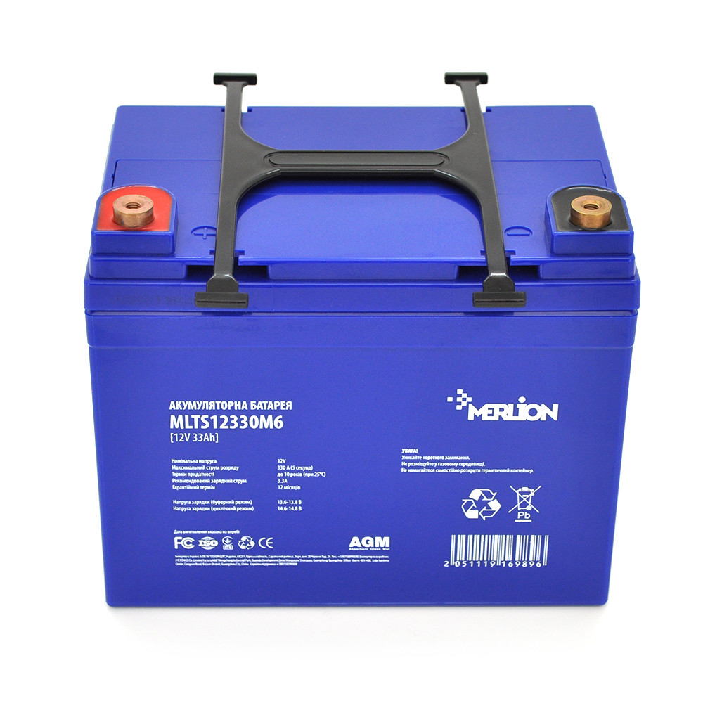 Акумуляторна батарея MERLION EURO AGM MLBL12330M6 12 V 33 Ah (195 x 130 x 155 (165)) Blue Q1