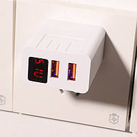 Адаптер 220V на 2 USB (A-14) з дисплеєм CX QC03