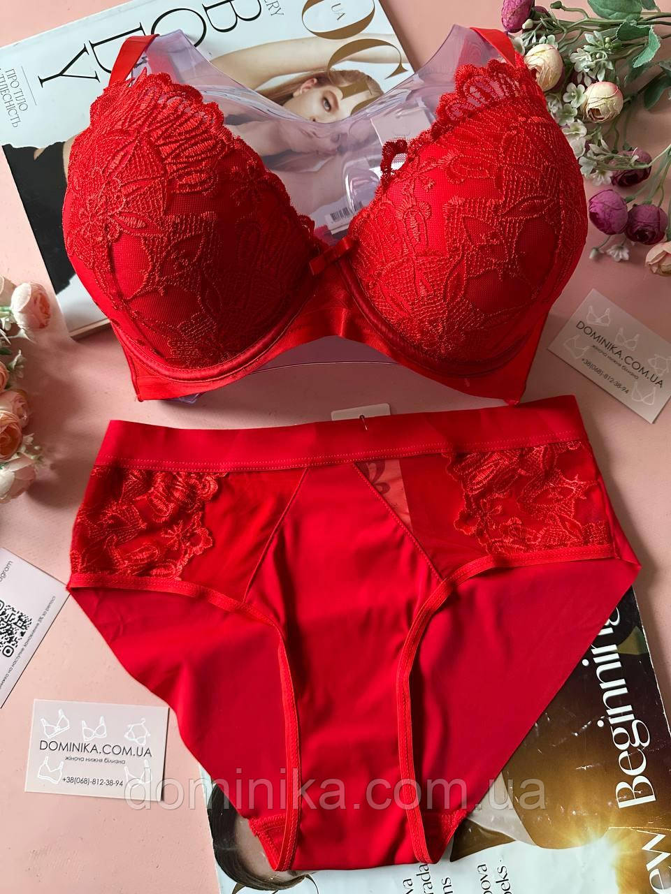 80/85/90/95/100D Мереживний комплект жіночої білизни червоний