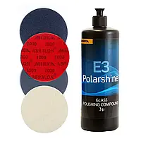 Набір полірувальний для скла Mirka Polarshine E3 250 мл Налив + Abralon P180 P360 P600 P1000 Ø125 мм + фетрове коло