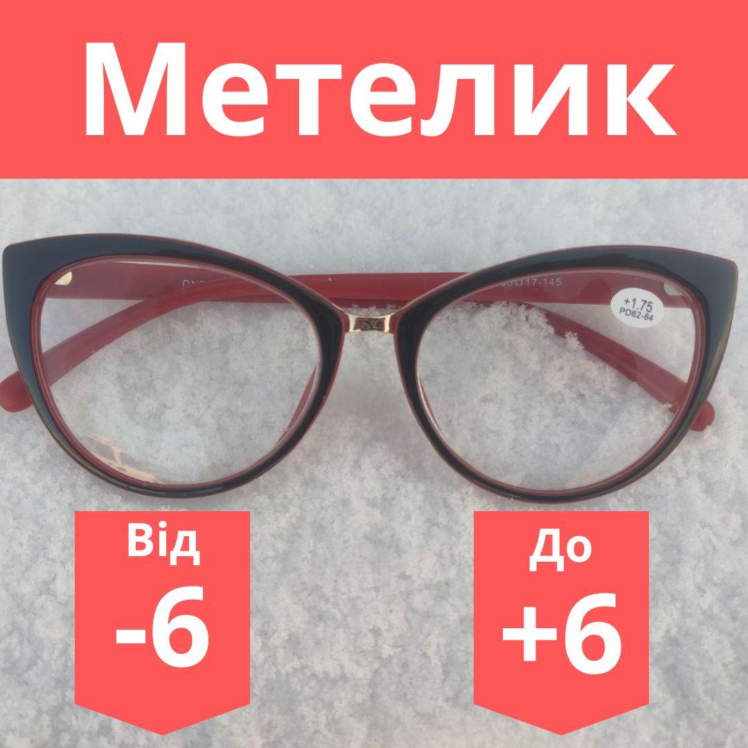 Окуляри жіночі великі круглі метелик для корекції зору з полімерною лінзою без покриттів широкий окуль
