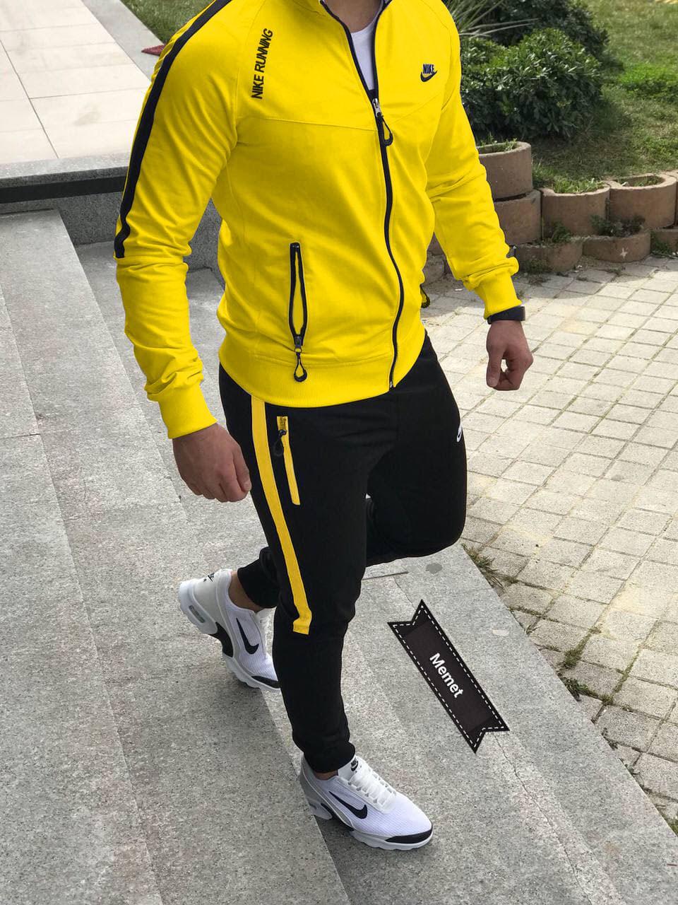 Чоловічий спортивний костюм Nike Кофта на змійці + Штани жовтий Найк без капюшона весняний осінній