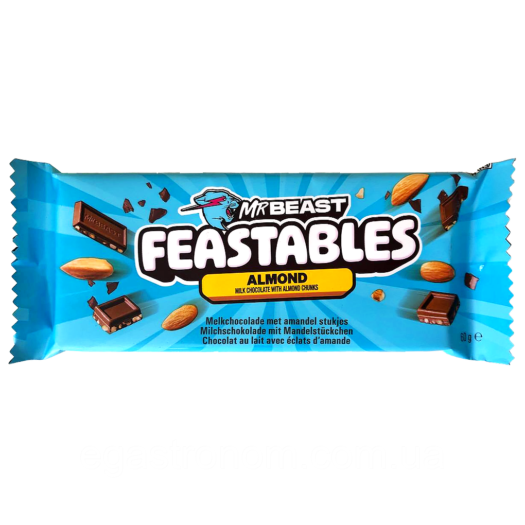 Шоколад з мигдалем М. Біст Mr Beast Feastables almond 60g 10шт/ящ (Код: 00-00017426)