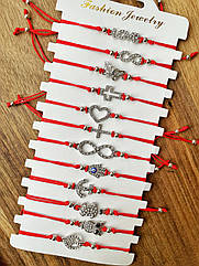 Браслет-оберіг червона нитка тонка 12 шт/пач. МІКС СРІБЛО