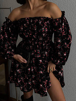 Сукня жіноча трендова у квітковий принт з відкритими плечима (Норма)