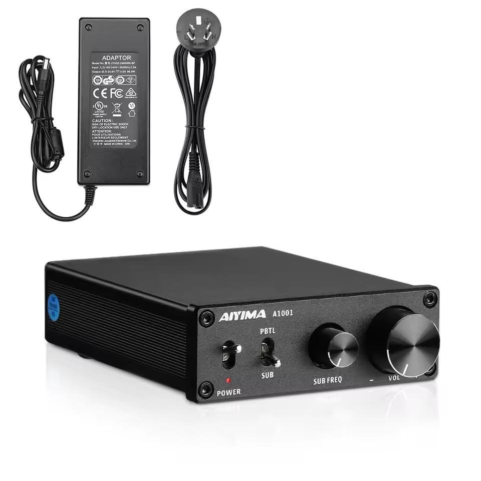 Підсилювач звуку AIYIMA A1001 black + блок живлення 24V. Bluetooth 5.0, AUX, 50Wx2+100W, фото 1