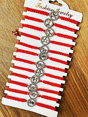 Браслет-оберіг червона нитка ШИРОКА 12 шт./пач. ЗНАКИ ЗОДІАКУ СРІБЛО