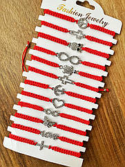 Браслет-оберіг червона нитка ШИРОКА 12 шт./пач. МІКС СРІБЛО