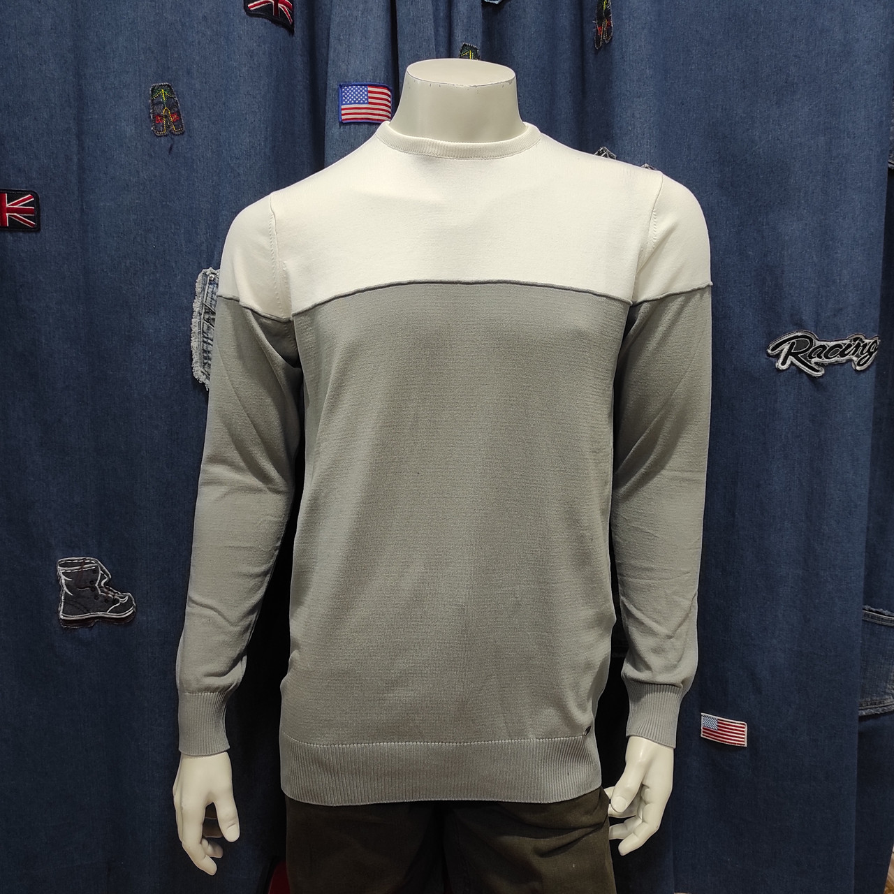 Светр Vip stones чоловічий тонкий віскоза XL сіро білий, фото 1