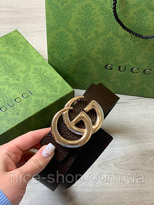 Ремінь Gucci шкіряний чорний зі золотою глянцевою пряжкою, фото 2