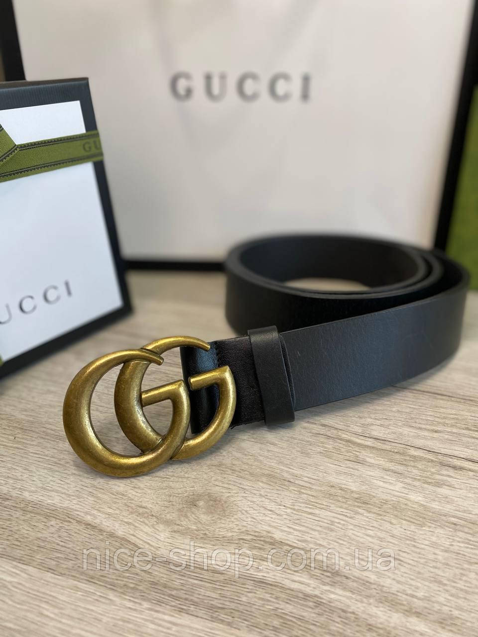 Ремінь шкіряний чорний Gucci