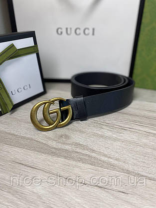 Ремінь Gucci шкіряний чорний із золотою матовою пряжкою, фото 4