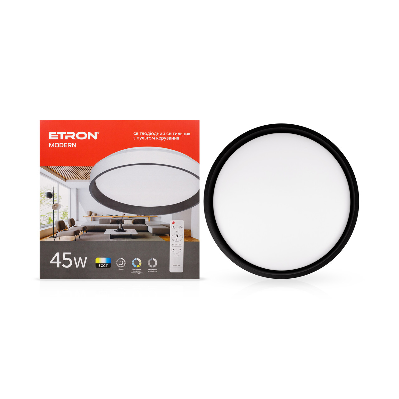 Світлодіодний світильник Smart MODERN 1-ESP-2003 45W Black&White IP20 ETRON, фото 1