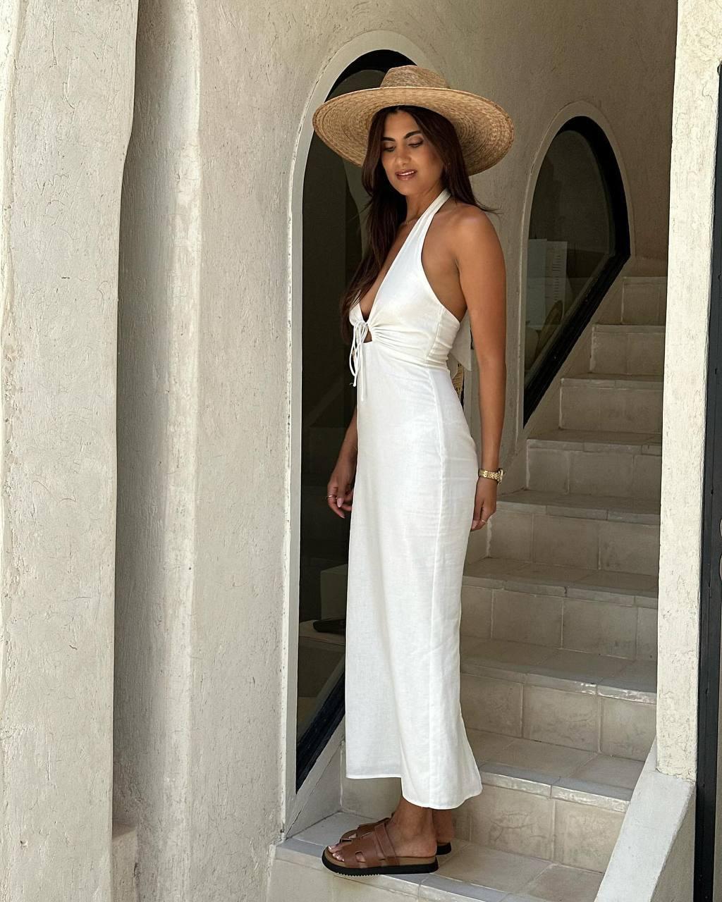 Сукня жіноча лляна з розрізом довжини міді (Норма), фото 1