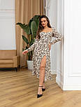 Плаття жіноче міді з розрізом на нозі з квітковим візерунком і листям, фото 9