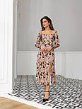 Плаття жіноче міді з розрізом на нозі з квітковим візерунком і листям, фото 8
