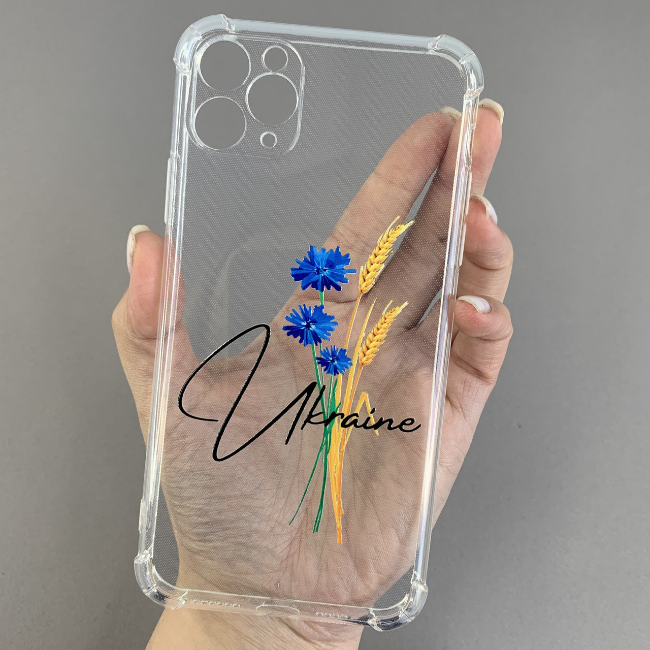 Чохол для iPhone 11 Pro Max чохол з принтом колосків з волошкою з бронь кутами прозорий q08q