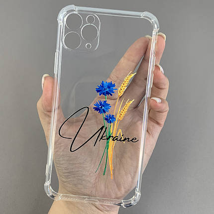 Чохол для iPhone 11 Pro Max чохол з принтом колосків з волошкою з бронь кутами прозорий q08q, фото 1