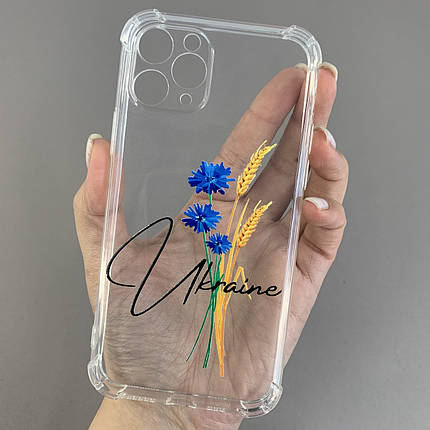 Чохол для iPhone 11 Pro чохол з принтом колосків з волошкою з бронь кутами прозорий q08q, фото 1