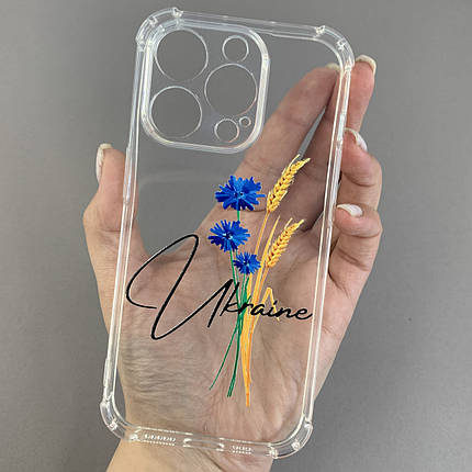 Чохол для iPhone 14 Pro чохол з принтом колосків з волошкою з бронь кутами прозорий q08q, фото 1