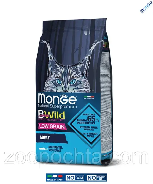 Сухий корм Monge Cat Bwild Low Graine Adult для дорослої кішки анчоус 10КГ