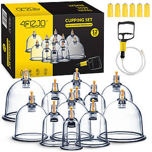 Вакуумні масажні банки 4FIZJO для тіла (кітайські/атнікелюлітні банки) 12 шт. з помпою 4FJ0579 Poland