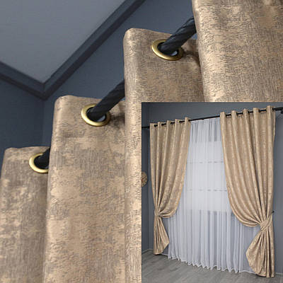 Комплект (2шт. 1,5х2,5м.) штор на люверсах, жакард "Sultan YL". Колір темно-бежевий. Код 1699ш 37-0250