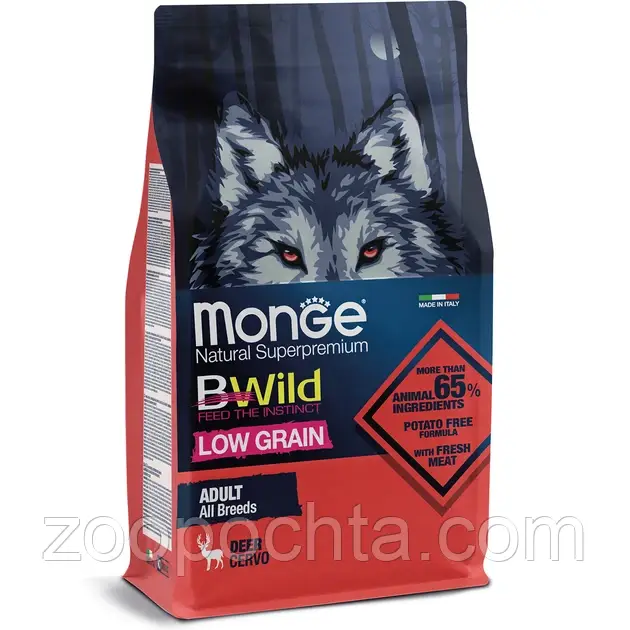 Сухий корм Monge Dog BWILD LOW GRAIN All breeds Adult для собак усіх порід, оленина 15КГ