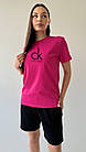 Жіночий літній костюм Calvin Klein Футболка + Шорти рожевий Комплект Кельвін Кляйн на літо, фото 3