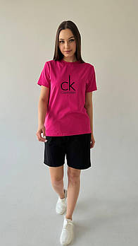 Жіночий літній костюм Calvin Klein Футболка + Шорти рожевий Комплект Кельвін Кляйн на літо