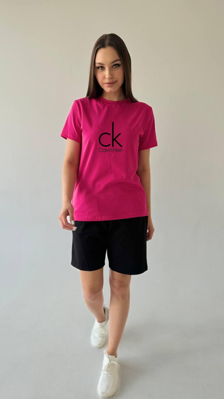 Жіночий літній костюм Calvin Klein Футболка + Шорти рожевий Комплект Кельвін Кляйн на літо, фото 1